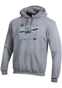 Mens Penn State Nittany Lions Grey Champion 2025 Wrestling National Champions Powerblend Hooded Sw..