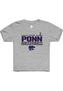 Caleigh Ponn Youth Grey K-State Wildcats NIL Stacked Box Short Sleeve Player T-Shirt