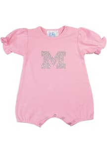 Baby Pink Michigan Wolverines Clear Stones Short Sleeve One Piece