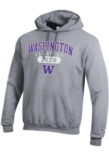 Mens Washington Huskies Grey Champion Class of 2028 Powerblend Hooded Sweatshirt