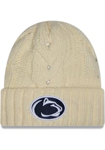 New Era Penn State Nittany Lions White DL Rhinestone Cable Cuff Womens Knit Hat