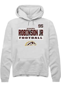 DeShawn Robinson Jr Western Michigan Broncos Mens White Football NIL Stacked Box Player Hood