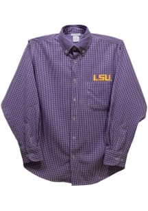 Vive La Fete LSU Tigers Youth Purple Gingham Long Sleeve Polo