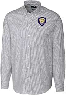 Cutter and Buck Orlando City SC Mens Charcoal Stretch Oxford Stripe Big and Tall Dress Shirt