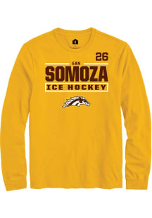 Ean Somoza Mens Gold Western Michigan Broncos NIL Stacked Box Long Sleeve Player T Shirt