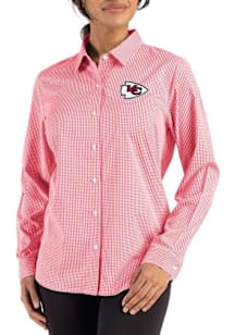 Cutter and Buck Kansas City Chiefs Womens Epic Confidence Gingham Long Sleeve Red Dress Shirt