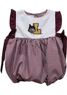 Vive La Fete Loyola Ramblers Baby Girls Maroon Gingham Bubble Short Sleeve Dress