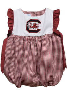 Vive La Fete South Carolina Gamecocks Baby Girls Red Gingham Bubble Short Sleeve Dress