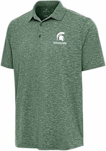 Antigua Michigan State Spartans Mens Green Par 3 Grandpa Short Sleeve Polo