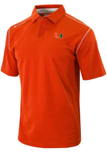 Columbia Miami Hurricanes Mens Orange Heat Seal Omni Wick Shotgun Short Sleeve Polo