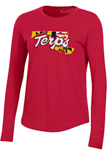 Under Armour Maryland Terrapins Womens Red Local State Shape LS Tee