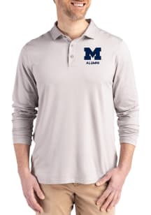 Mens Michigan Wolverines Grey Cutter and Buck Alumni Coastline Long Sleeve Polo Shirt