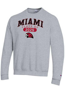 Champion Miami RedHawks Mens Grey Class of 2025 Pill Powerblend Long Sleeve Crew Sweatshirt