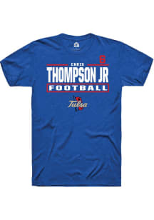 Chris Thompson Jr Rally Mens Blue Tulsa Golden Hurricane NIL Stacked Box Player T Shirt