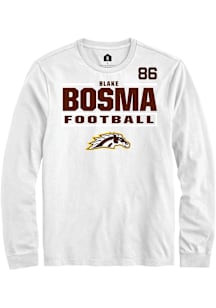 Blake Bosma Western Michigan Broncos White Football NIL Stacked Box Long Sleeve Player T Shirt