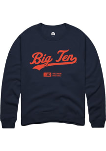 Mens Big Ten Navy Blue Rally Script Logo Crew Sweatshirt