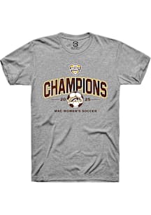 Summit Sportswear Western Michigan Broncos Grey 2025 MAC Soccer Champions Short Sleeve T Shirt