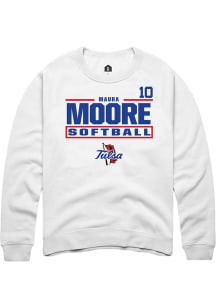 Maura Moore Rally Mens White Tulsa Golden Hurricane NIL Stacked Box Player Crew