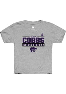 Daniel Cobbs Youth Grey K-State Wildcats NIL Stacked Box Short Sleeve Player T-Shirt