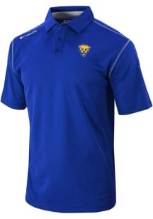 Mens Pitt Panthers Blue Columbia Heat Seal Omni Wick Shotgun Short Sleeve Polo Shirt