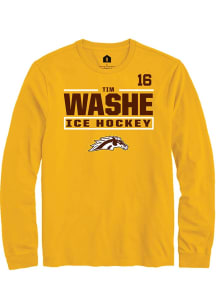 Tim Washe Mens Gold Western Michigan Broncos NIL Stacked Box Long Sleeve Player T Shirt