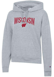 Womens Wisconsin Badgers Grey Champion Powerblend Hooded Sweatshirt