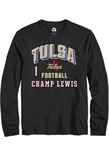 Champ Lewis Mens Black Tulsa Golden Hurricane NIL Arch Logo Long Sleeve Player T Shirt