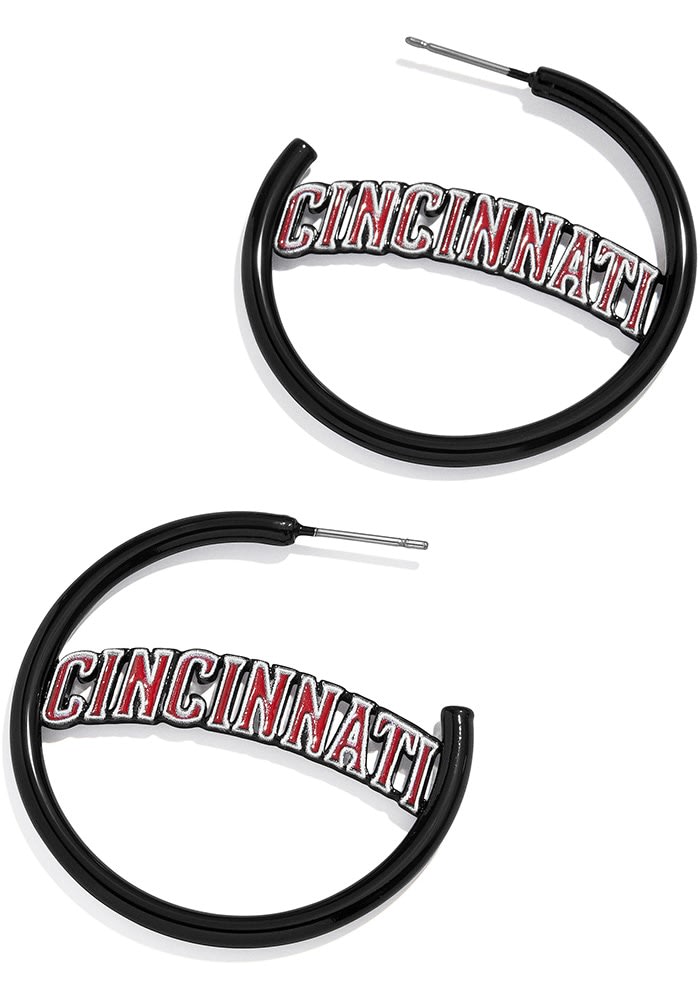 Cincinnati Reds Delicate Enamel Hoop Womens Earrings