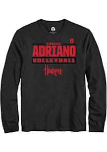 Virginia Adriano Nebraska Cornhuskers Black NIL Stacked Box Long Sleeve Player T Shirt