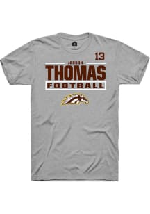 Jordon Thomas Grey Western Michigan Broncos NIL Stacked Box Short Sleeve T Shirt