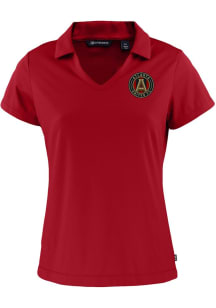 Cutter and Buck Atlanta United FC Womens Red Daybreak V Neck Short Sleeve Polo Shirt