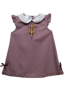 Vive La Fete Arizona State Sun Devils Toddler Girls Maroon Gingham Short Sleeve Dress