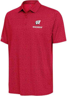 Antigua Wisconsin Badgers Mens Red Blooming Short Sleeve Polo