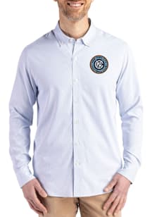 Cutter and Buck New York City FC Mens Light Blue Confidence Pinstripe Long Sleeve Dress Shirt
