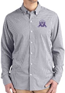 Mens Northwestern Wildcats Black Cutter and Buck Vault Gingham LS Woven Long Sleeve Dress Shirt