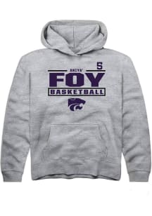 Aniya’ Foy Rally Youth Grey K-State Wildcats NIL Stacked Box Long Sleeve Player Hoodie
