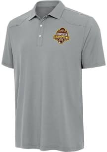 Mens Western Michigan Broncos Ash Antigua 2025 Hockey National Champions Western Short Sleeve Polo..