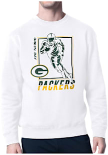Starter Green Bay Packers Mens White Grid Long Sleeve Crew Sweatshirt