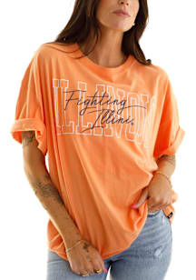Gameday Social Illinois Fighting Illini Womens Orange Owen Outline Short Sleeve T-Shirt