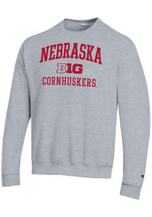 Mens Nebraska Cornhuskers Grey Champion Big Ten Powerblend Crew Sweatshirt