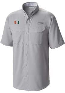 Columbia Miami Hurricanes Mens Grey Heat Seal Low Drag Offshore Short Sleeve Dress Shirt
