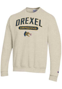 Mens Drexel Dragons Oatmeal Champion Arch Powerblend Crew Sweatshirt