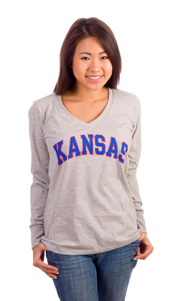 Kansas Jayhawks Juniors Grey Evolution Long Sleeve T-Shirt