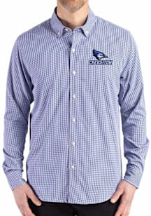 Cutter and Buck Creighton Bluejays Mens Navy Blue Gingham LS Woven Long Sleeve Dress Shirt