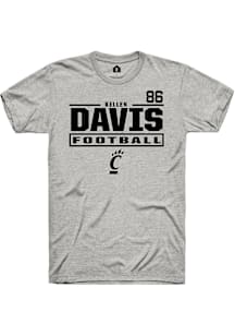 Kellen Davis Cincinnati Bearcats Ash Football NIL Stacked Box Short Sleeve Player T Shirt