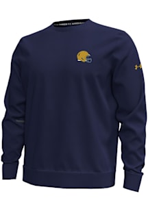 Under Armour Notre Dame Fighting Irish Mens Navy Blue Football Metallic Helmet Long Sleeve Crew Sw..