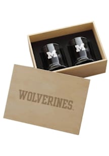 Michigan Wolverines Laser Engraved Rock Glass - White