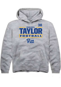 Emmanuel Taylor Rally Youth Grey Pitt Panthers NIL Stacked Box Long Sleeve Player Hoodie