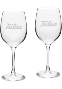 White Tulsa Golden Hurricane Hand Etched 16oz Set Wine Glass