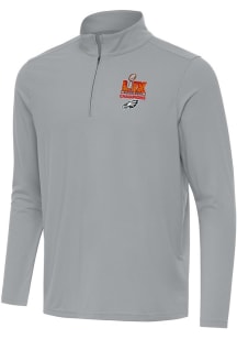 Antigua Philadelphia Eagles Mens Grey 2024 Super Bowl Champions Intent Long Sleeve Qtr Zip Pullove..